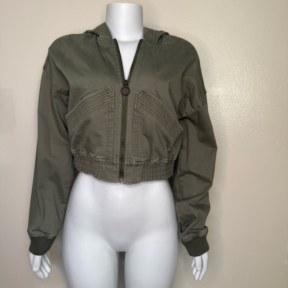 Hollister olive green hooded  utility bomber jacket